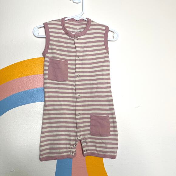 L'oved Baby Striped Romper 100% Organic Cotton Pocket Sleeveless 9-12M Pink - Picture 1 of 3